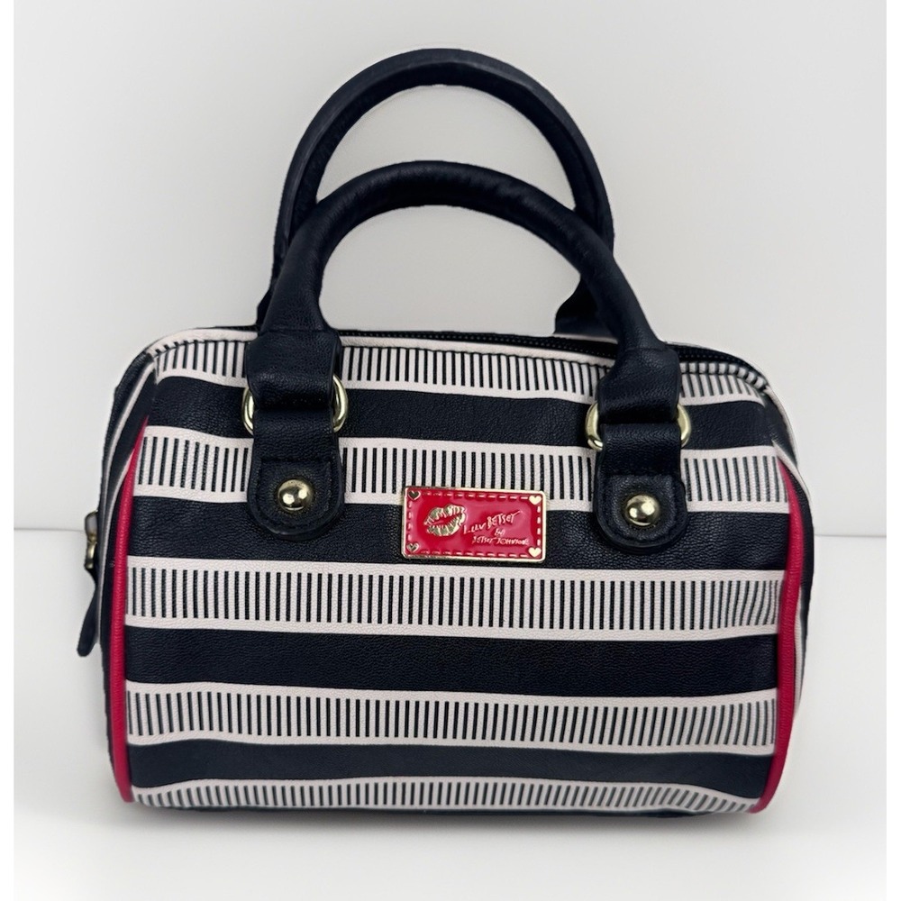 Luv Betsey Betsey Johnson Mini Satchel Black & White Striped Bag‎